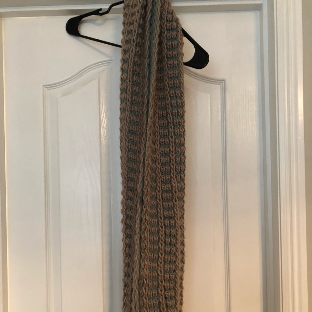 Brown & Light Blue Infinity Knitted Scarf